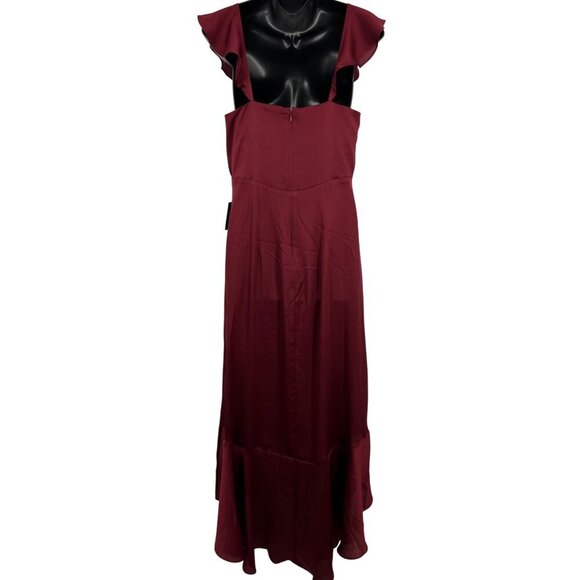 Express Size 6 Ruffle Burgundy Evening Maxi Dress Hi Low Sleeveless V-Neck New - Picture 4 of 8